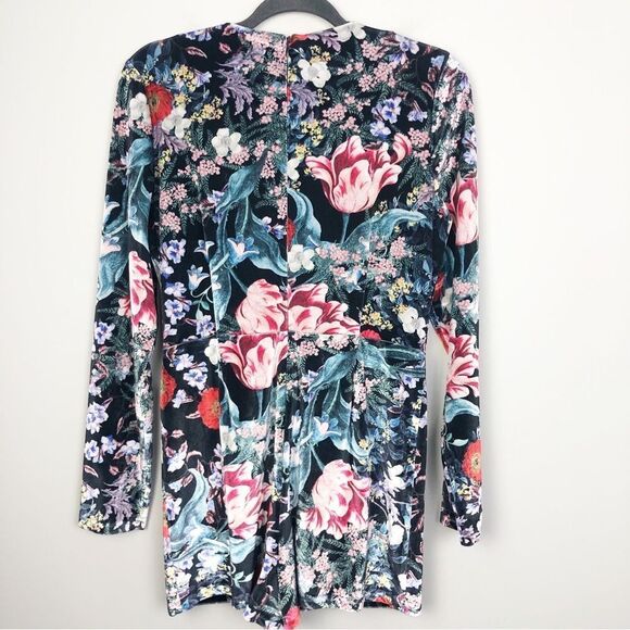 MINKPINK | Velvet Botanical Playsuit Deep V Romper Shorts Women’s Size Large - Picture 10 of 13